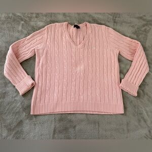 Vintage Ralph Lauren Chaps Cable Knit Sweater Pink V Neck Preppy Light Academia
